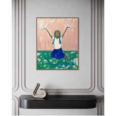 Meditation with birds, original acrylic painting on canvas, size 75*95 cm, abstraction, artist Marina Stognieva